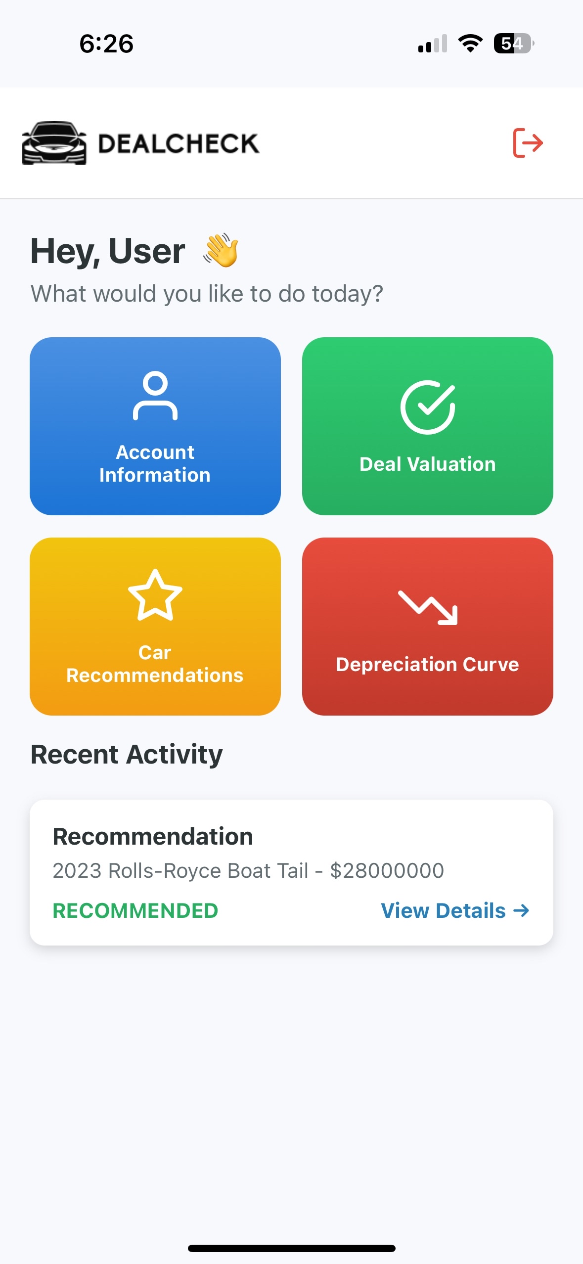 Deal Check screen